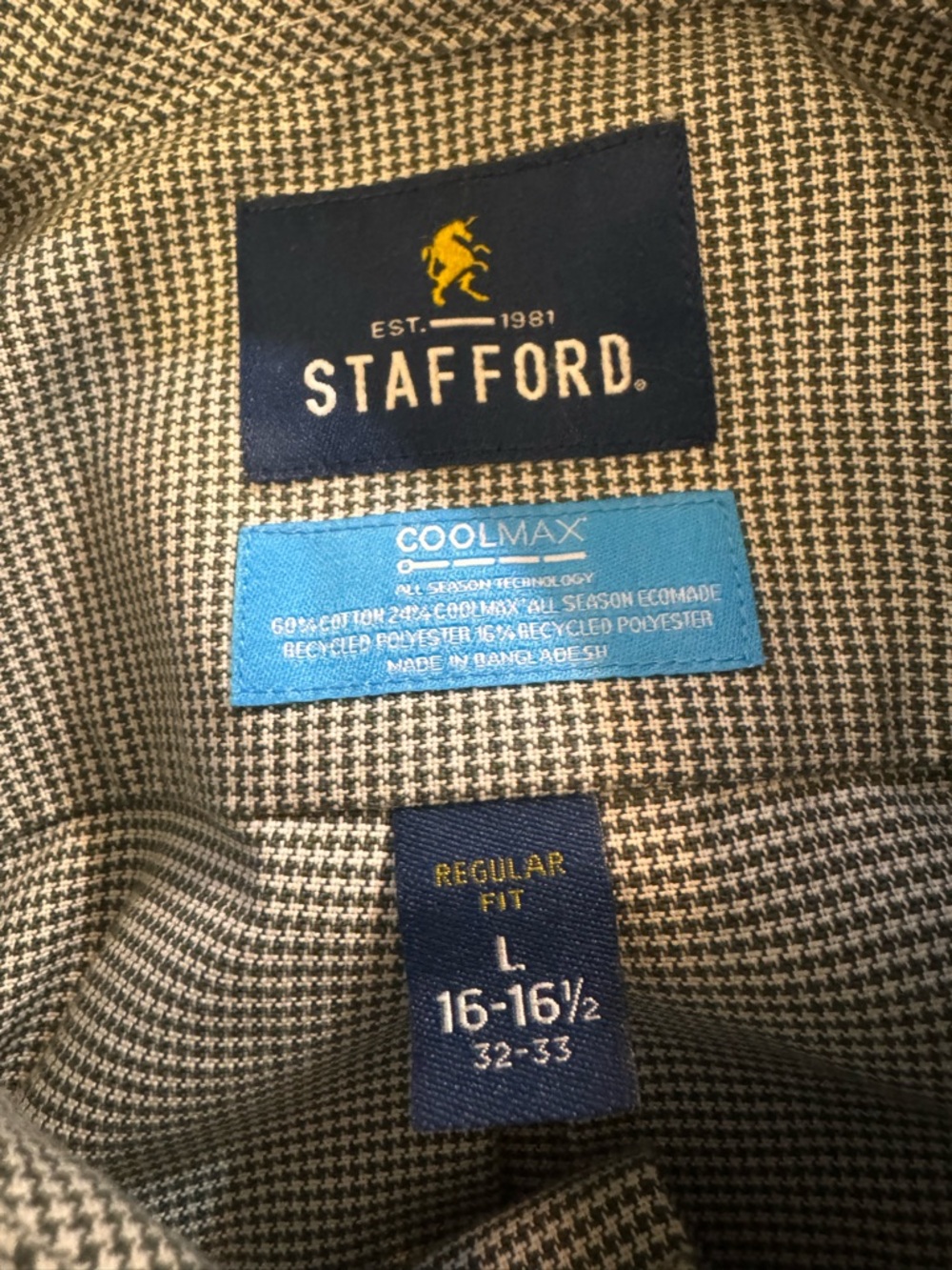 Men's Stafford CoolMax Button Down Shirt Regular Fit Gray Long Sleeve - Picture 3 of 6